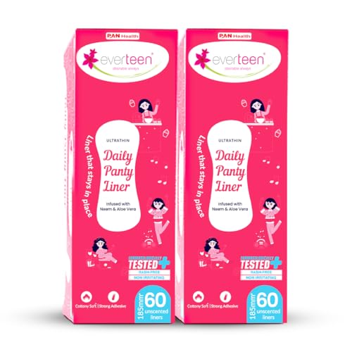 everteen 60 x 2 Straight Panty Liners for Women Daily Use 185mm, For White Discharge, Spotting & Non Period Days, Ultra thin, Stays in Place, Cottony Soft Panty Liner Pads
