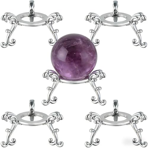 vskikris 5 Pcs 2.75in Alloy Metal Crystal Ball Stand - Silver Display Sphere Holder for Spheres & Rock - Crystal Holder Stands with Display Function