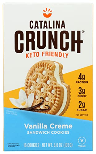 Catalina Crunch Vanilla Cream Keto Sandwich Cookies, Plant Based, 6.8 Ounces (Pack Of 6)