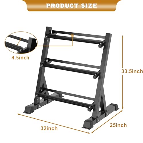 WALMANN Dumbbell Rack Adjustable 3-Tier Weight Stand Heavy Duty Weight Storage Rack for Home Gym(Dumbbells Not Included) - Thumbnail 4