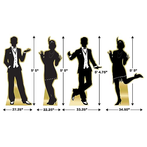 Beistle Large 4 Piece 5' 5" x 34.5" Cardboard Great 20's Dancer Silhouette Stand-Ups- 1920's Prom Décor, Photo Backdrops