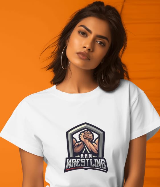 VASAL Dry Fit Arm Wrestling T-Shirt for Men & Women | Graphic Gym Tee | Breathable Sportswear for Training & Streetwear (in, Alpha, L, Regular) White 3