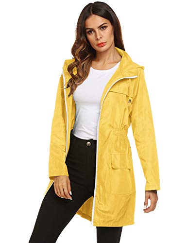 Lomon Women Waterproof Lightweight Rain Jacket Active Outdoor Hooded Raincoat (M, Yellow) #TOP5