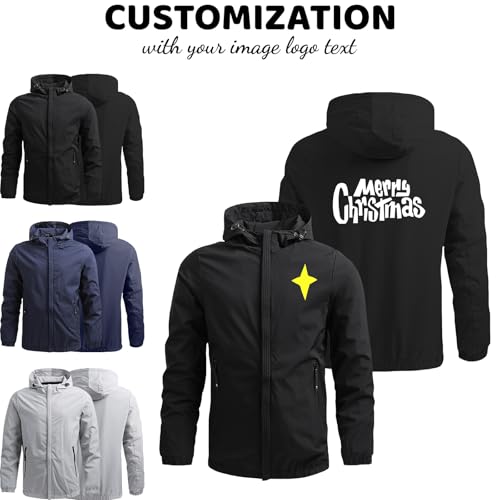 Custom Outdoor Windproof Jacket Hooded Printed Personalized Logo Text Windbreaker Soft Shell Coat for Men2