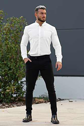 Gingtto Black Dress Pants For Men Slim Fit Stretch Chinos For Men Fashion(28W30L,Black Plain With Extended Belt) #TOP2