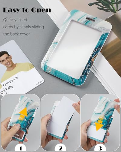 Uniclife Modische Sliding Ausweishülle Cyan Marmoriert Kunststoffkoffer mit einziehbaren Badge Reel Karabiner Clip & abnehmbare Lanyard Strap geprägte vertikale Karte Schutz Frauen Krankenschwester