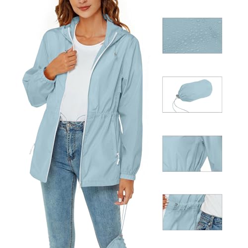 Women's Lightweight Packable Rain Jackets Waterproof Outdoor Raincoat Hooded Hiking Travel Windbreaker with Pockets2
