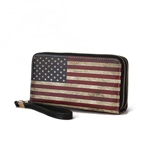 Mkf Collection Usa Wristlet Wallet For Women's, American Flag Vegan Leather Double Zipper Multi Pocket Small Patriotic Purse #TOP29