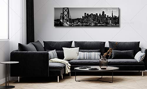 Djsylife San Francisco Wall Art Black And White Cityscape Wall Decor For Living Room Canvas Prints Modern Artwork Panorama Pictures City Building Poster Bedroom Office Home Decor 13.8"X47.3" #TOP5