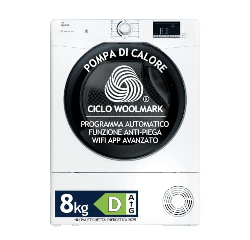 Hoover H-DRY 350 Asciugatrice 8 Kg, Pompa di Calore, Libera Installazione, 85 x 60 x 58,5 cm (AxLxP), Classe D, Controllo Wi-Fi + BLE, App hOn, 16 Programmi, Bianca - HR EH8N2DBE-S