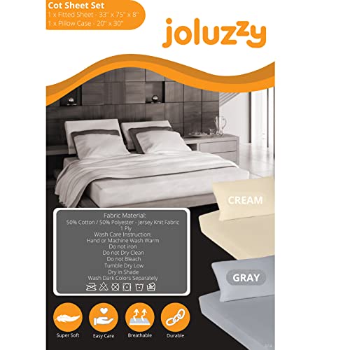 2Pc Jersey Knit Cot Size Fitted Sheet Set - Soft, Breathable, Comfortable - Ideal For Narrow Twin, Camping Bunk Bed, Rvs, Folding Guest Bed And Rollaway Bed (1 X Fitted | 1 X Pillow Case), Cream #TOP5