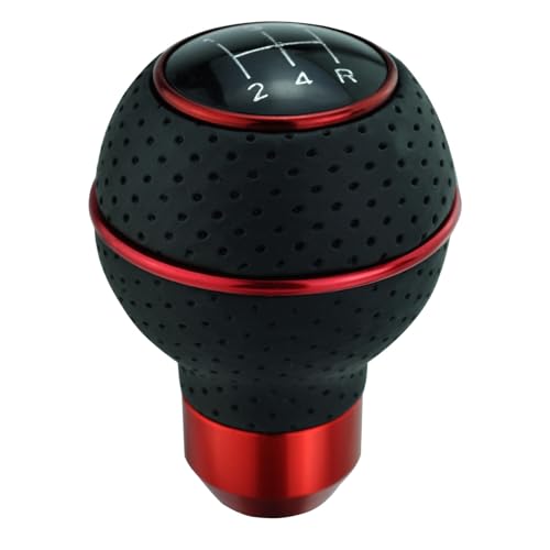 Abfer 5 Speed Shift Knobs Leather Shifter Knob Car Gear Shifting Lever Extension Fit Most Automatic Manual Vehicle (Red Line)