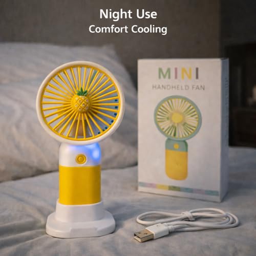 Image of Portable USB Rechargeable Mini Hand fan with stand 3 Speed Personal cooling fan for Home Office Travel outdoor use pack of 2 multicolor