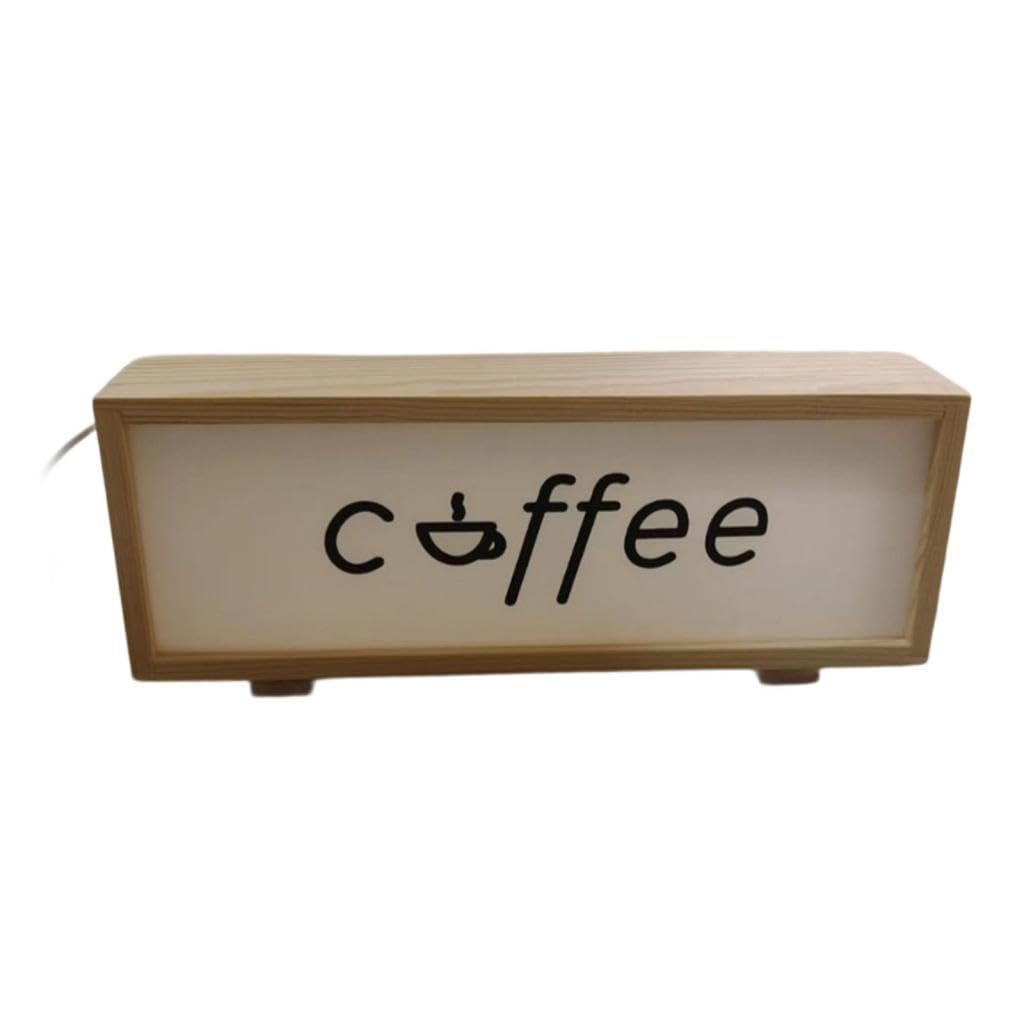 Coffee Sign Frame with Light Table Lamp for Cafe Nightstand Bedroom Wood Color-image-33