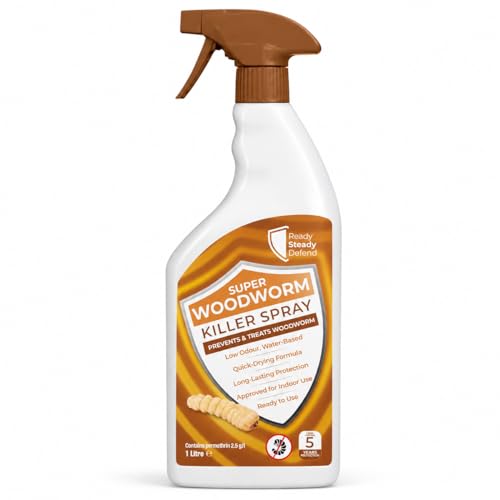 Woodworm Killer Spray 1L: Protection Against Beetles & Termites Safe for Indoor Use VOC-Free with Permethrin Easy Application & Clean-up Lasts 5 Years