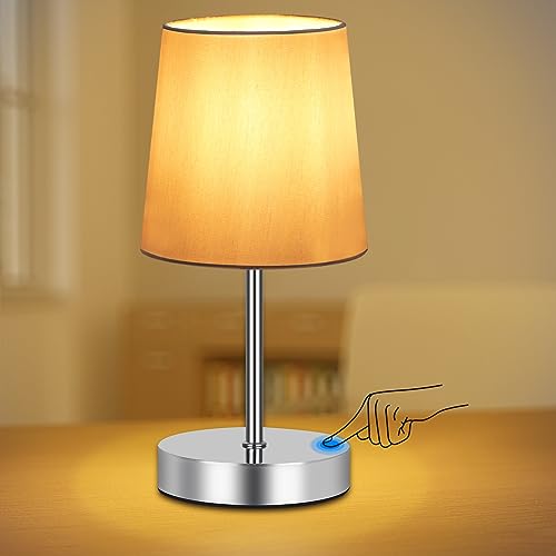 DAMORON Touch Lamp, Bedside Table Lamp, Grey Lampshades, Touch Control, Small Touch Lamp, E27 Bed Side Light for Bedroom,Living Room LED Bulb Included