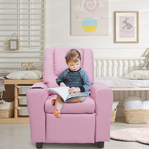 Chizzysit Kids Recliner Chair With Cup Holder, Toddler Recliner For Kids Age 0-5 With Side Pockets And Armrest, Small Child Sofa For Children Bedroom,Living Room, Pink Recliner For Girls And Boys #TOP1
