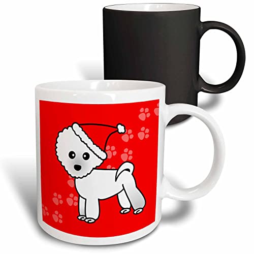 3dRose Cute Bichon Frise Red Paw Backdrop 11oz Magic Transforming Mug