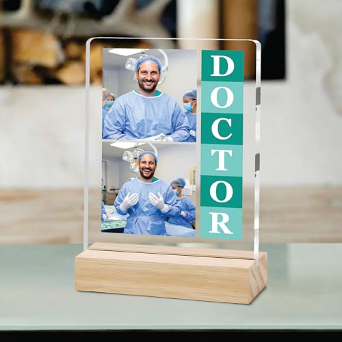 Image of Giftplease Best Doctor Photo Plaque with Wooden Stand | Personalised Gift for Doctors | Thank You Gift for Medical Professionals | Home Office Table Decor |Appreciation Frame for Doctor DCT 07