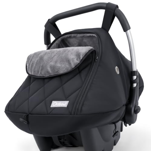 Orzbow Winter Car Seat Cover Baby - Waterproof Carseat Canopy, Black | Breathable Infant Carseat Cover with Zipper Access for Doona Car Seat & Stroller, Rain and Wind Proof, Winter Baby Essentials