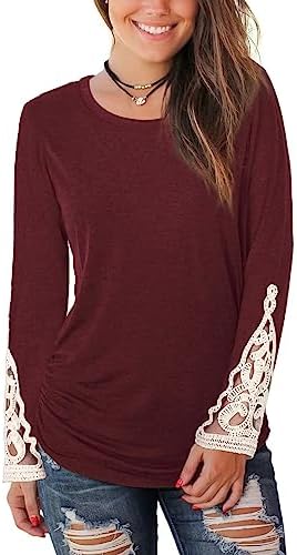 WIHOLL Long Sleeve Shirt Womens Fall Sweater Crewneck Sweatshirt Oversized Tunic Tops