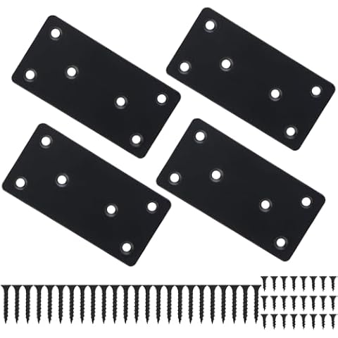 Mending Plate, Metal Steel Flat Straight Brace Bracket, Black Double-Wide Joining Plate for Wood Furniture Fastening & Fixing with 2 Sets of Screws of Different Lengths(50x100mm, 6 Pack) Cover