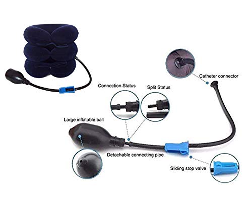 Image of Upgraded Version Premium Flannel Inflatable Cervical Neck Traction Air Inflatable Pillow Neck Head Stretcher Pain Relief Collar (for Adults, Dark Blue) (Pack of 2)