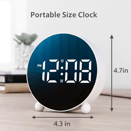 Image of Zollyss Alarm Clock for Study Table | Digital Alarm Clock with Round LED Display & Double Bell | Dual Alarm, 3-Level Brightness | Desk & Table Clock for Bedroom, Office (White)