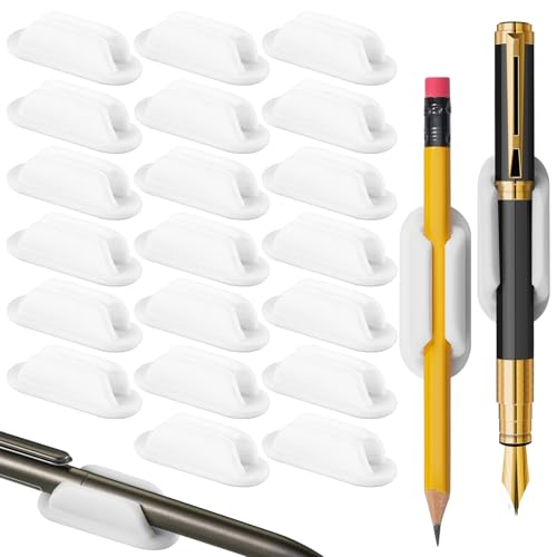 VZZNN 20 PCS Adhesive Pencil Holders for Desk, Silicone Pencil Holder for Notebook, Marker Holder for Clipboard and Wall, Classroom School Office Desk Accessories, Teacher Supplies