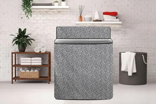 Image of The Furnishing Tree Semi-Automatic Top Load Washing Machine Cover | Waterproof & Dustproof | Easy to Clean | Durable & Washable, Monochrome Floral Vine Print Polyester (53.5x89x99 CM)
