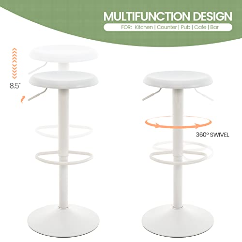 Image of Brage Living Adjustable Bar Stools Set of 2, Swivel Round Metal Airlift Barstools, Backless Counter Height Bar Chairs for Kitchen Dining Room Pub Cafe (White)