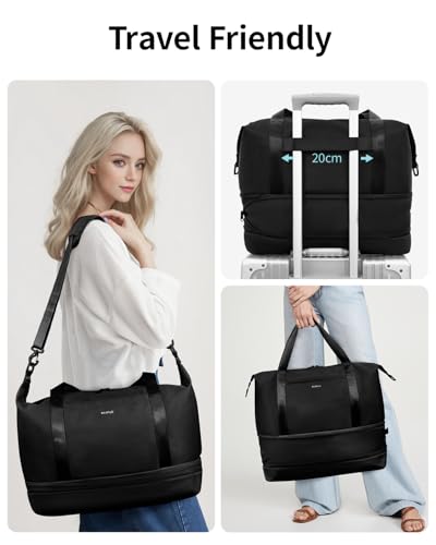 ECOHUB Erweiterbare Ryanair Handgepäck 40x30x20, Handgepäck Tasche 40x20x25 Mit Abnehmbar Nass-Tasche für Flugzeug, Recycelt Reisetasche Handgepäck, Weekender Damen Herren, Patent Anhängig(Schwarz)