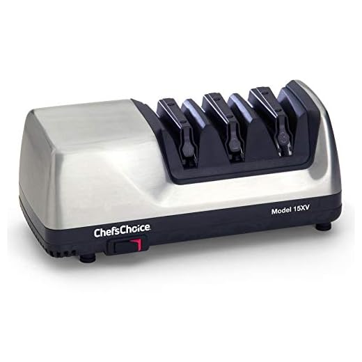 Chef'sChoice Trizor XV EdgeSelect Professional Electric Knife Straight and Serrated Knives Diamond Abrasives Patented Sharpening System, 3-Stage, Gray