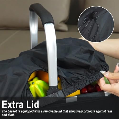 Diurwur® 30L Tragekorb Groß Faltbar Einkaufskorb mit Deckel Picknickkorb mit Stützstrebe Korb Einkaufen Praktischer Klappkorb Transportkorb mit Alurahmen - ideal für Reisen/Picknick/Einkaufen/Geschenk