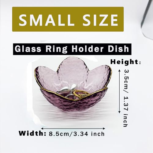 BESSKON Purple Flower Ring Dish, Small Glass Jewelry Dish Tray, Ring Holder Jewlery Tray Trinket Dish, Bathroom Nightstand Decor Jewelry Bowl Christmas Friendship Birthday Gifts for Women, Soap Dish - Thumbnail 2