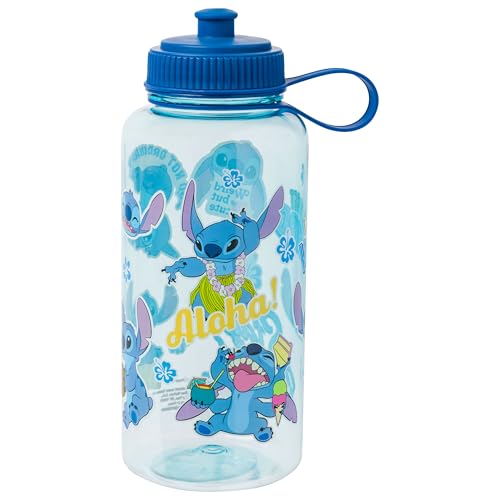 Image of Silver Buffalo Disney Lilo and Stitch Weird Cute Decals Big Sports Water Bottle, 33.8 Ounces
