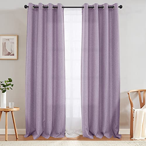 JINCHAN Linen Textured Curtains for Living Room Bedroom Curtains Room Darkening Curtains Linen Look Thermal Insulated Curtains Grommet Top Window Drape W52 x L108, 1 Panel, Lilac
