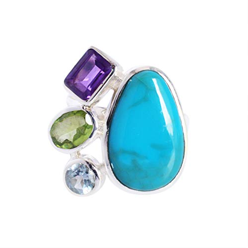 Bague améthyste péridot topaze bleue argent sterling 925 massif Arizona FSJ-5543 bijoux femme