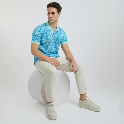 Image of Colorplus Men's Pure Cotton Print Pattern Tailored Fit Polo Neck Half Sleeve Casual T-Shirt