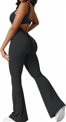 Haibang Mono Mujer Deportivo Sin Mangas Ajustado Jumpsuit Largo Sin Espalda Monos de Mujer con Cuello en U acolchado Mono Pantalon Una Pieza Elástico Overol Romper para Fitness Yoga