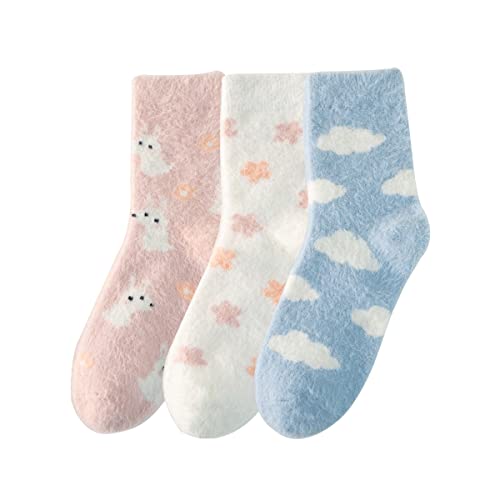 HEILA Womens Fuzzy Socks 3 Pairs Winter Warm Socks Fluffy Cozy Socks Athletic Fleece Socks Cute Crew Socks