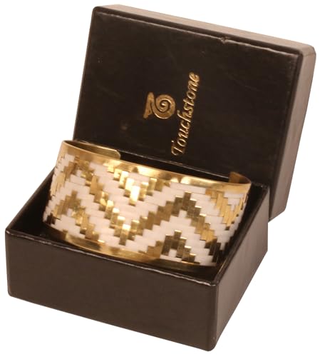 Image of Touchstone Indian Bollywood Desire Brass Base Exotic Workmanship Free Size Cuff Bracelet in Antique Gold Or White Or Copper Tone for Women.