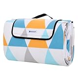 SONGMICS Manta de Picnic, 200 x 200 cm, Manta de Playa Grande para Acampar al Aire Libre, Parque, Patio, Impermeable, Plegable, Patrón de Triángulo Amarillo GCM70GY