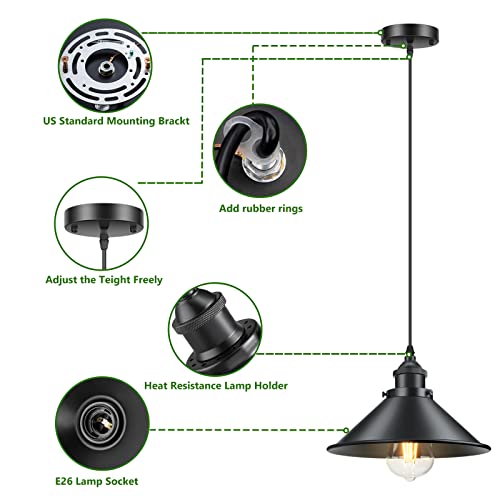 Licperron Industrial Pendant Light E26 E27 Base, Vintage Black Hanging Light Fixtures, Retro Bar Adjustable Pendant Lighting Fixtures For Kitchen Living Room, 3 Pack #TOP3