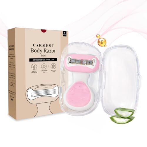 Carmesi Body Razor Mini for Women | 5-Blade Precision Shaving | Aloe Vera & Vitamin E Lubrication Strip | Travel Case Included | Smooth, Gentle Hair Removal for Sensitive Skin