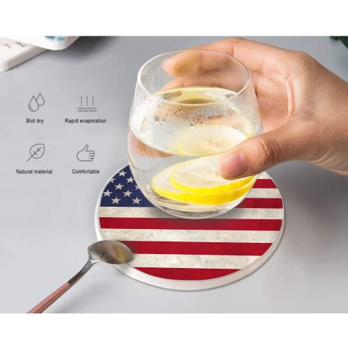Usa Flag Coasters With Holder,Absorbent Coaster Sets Of 4,Cork Base，Ceramic Drink Coaster For Tabletop Protection,Suitable For Kinds Of Cups,Wooden Table,4 Inches #TOP1