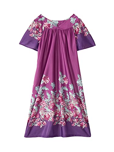 Image of AmeriMark Casual Women's Patio Muumuu House Dress Loose Comfortable Short Sleeve Sun Dress Lounger Gown Sleepwear for Ladies
