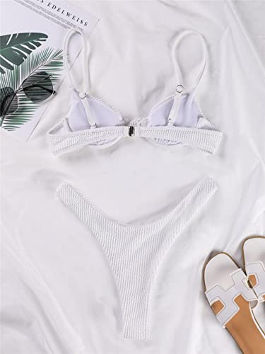 Makemechic Women's 2 Piece Bathing Suits Solid High Cut Bikini Set Underwire Swimsuits Pure White L #TOP1
