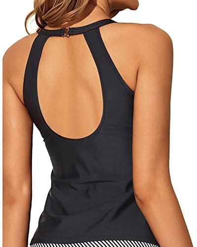 image for Tempt Me Black High Neck Tankini Top Backless Bathing Suit Tops for Wo