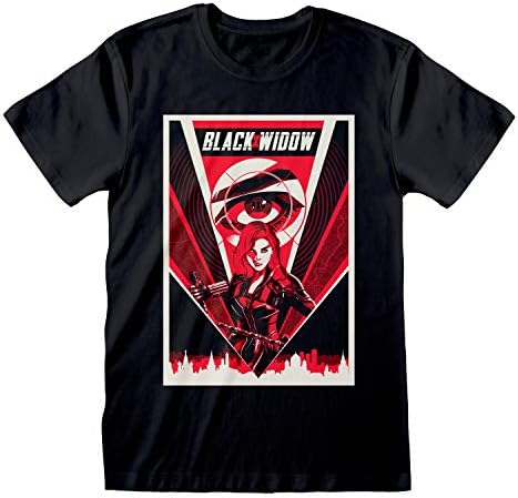 Marvel Black Widow Movie Poster Women's Boyfriend Fit T-Shirt | Official Merchandise | S-XXL, Avengers Character Baggy Loose Oversized Top, Birthday Gift Idea For Ladies, For Home or Gym